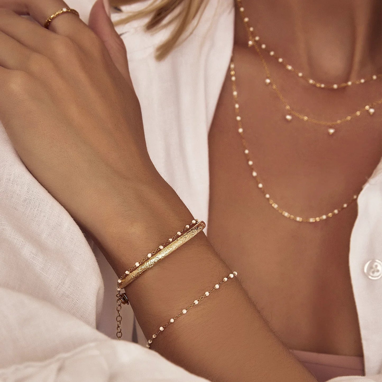 Peggy Gold And Enamel Bracelet - Vanilla